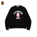 [pure cotton round neck sweatshirt] w108 black pink