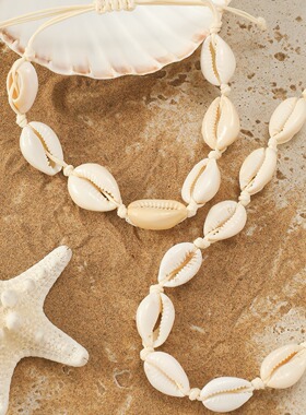 欧美时尚贝壳项链手链脚链手作编织淡水海螺choker颈链锁骨链