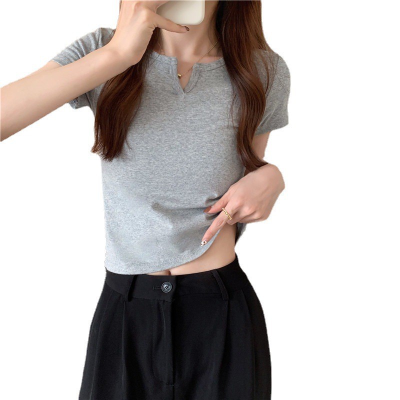 辣妹短袖t恤 女2022夏季新款设计感小众修身显瘦学生露脐短款上衣