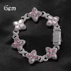 Hip-Hop Rap Chain Infinite Four-Leaf Clover Bracelet Fashionable Trendy Cool Handsome High-End 5A Zircon Colorful Necklace Jewelry