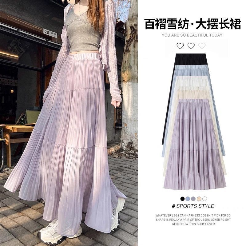 Purple Pleated Midi Skirt High Waist Flattering A Line Flowy Design Spring Summer Fashion Wholesale Available