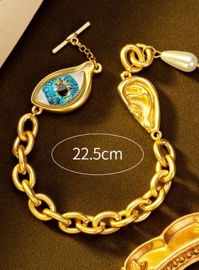 中古vintage饰品恶魔之眼复古眼睛耳朵手链欧美个性宫廷镀金手镯