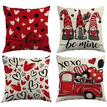 Cross-Border Temu Valentine's Day Pillow Red Heart Print Custom Manufacturer Direct Delivery Cross-Border Pillow Case Cushion Cover