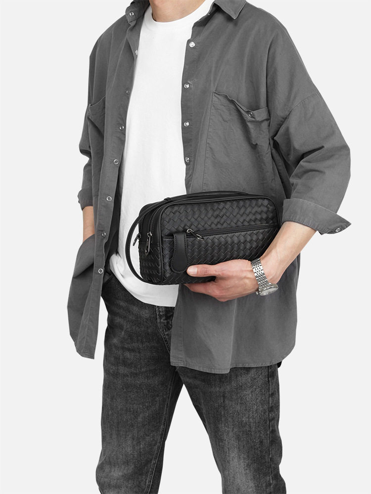 New Woven Double Zipper Clutch Trendy Men's Bag New Hand Bag Men's Large Capacity Cross-border One-Piece Hair