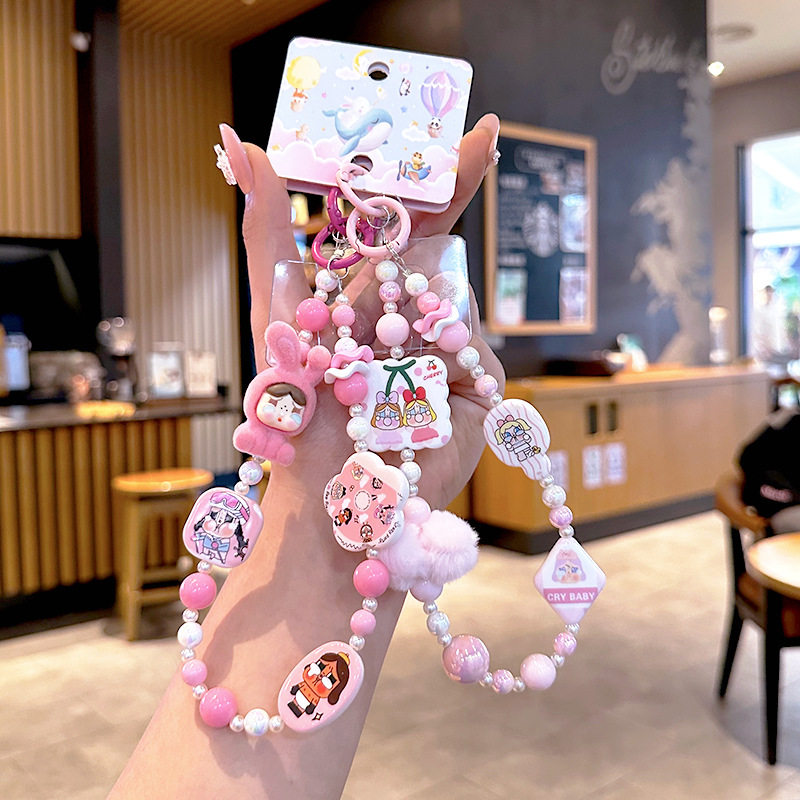 Little Red Book's Same Style Cute Crying Baby Beaded Chain Ins Style Plush Mobile Phone Chain Car Hanging Anti-Lost Chain Key Chain Bracelet