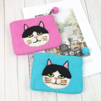 Japanese-style wool felt cat coin purse card bag cute kitten cartoon children's adult storage bag hand