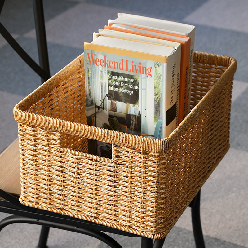 Scandinavian Simple Storage Basket Imitation Rattan Woven Bathroom Cabinet Storage Basket Clothing Storage Living Room Organizing Basket Desk Basket