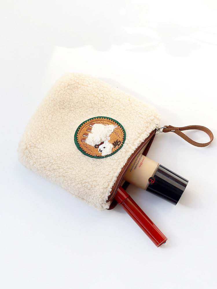 Cute little sheep zipper cosmetic bag small portable lipstick sanitary napkin storage bag ins simple student girl