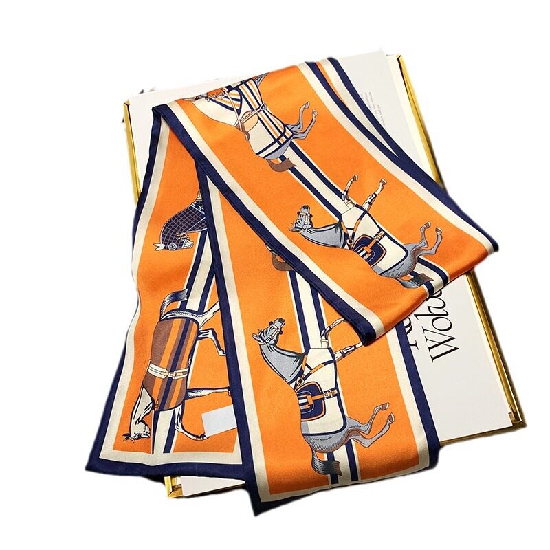 High-End Retro Orange French Ribbon Headband Silk Scarf Women's Small Long Silk Scarf Wholesale Professional Scarf Scarf