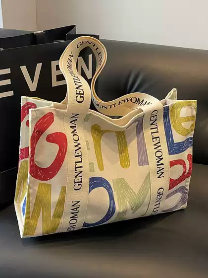 Letter printing commuter tote canvas bag 2024 New Gentle Woman color casual shoulder bag