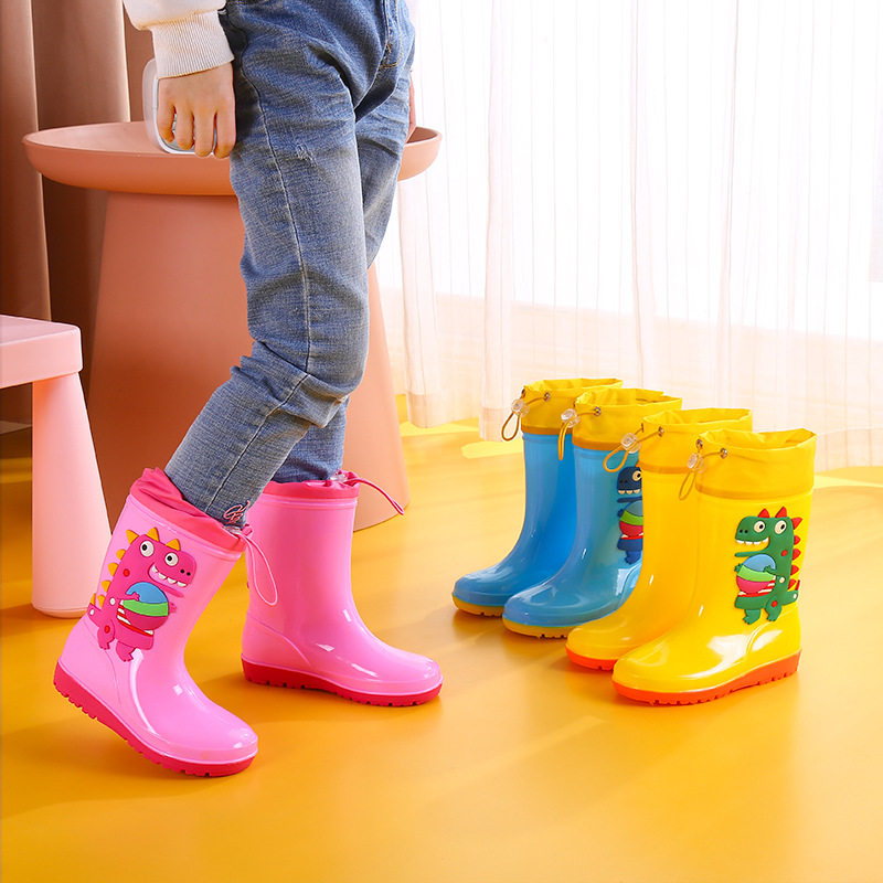 Children 1-16 Years Old High-Top Rain Boots Dinosaur Cartoon Water Boots Non-Slip Soft Bottom Waterproof Shoes Boys and Girls Toddler Rubber Shoes