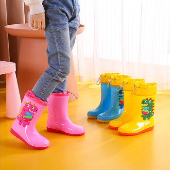Children 1-16 Years Old High-Top Rain Boots Dinosaur Cartoon Water Boots Non-Slip Soft Bottom Waterproof Shoes Boys and Girls Toddler Rubber Shoes