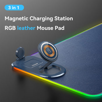 15W 3-in-1 Wireless Charging Mouse Pad Customized Desk Pad with Colorful Light-Emitting Gaming Pad Rubber Mouse Pad Extra Large