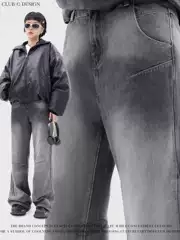 WHOOWAP zipper Denim trousers loose autumn and winter American jeans straight fashion brand pants design sense high street