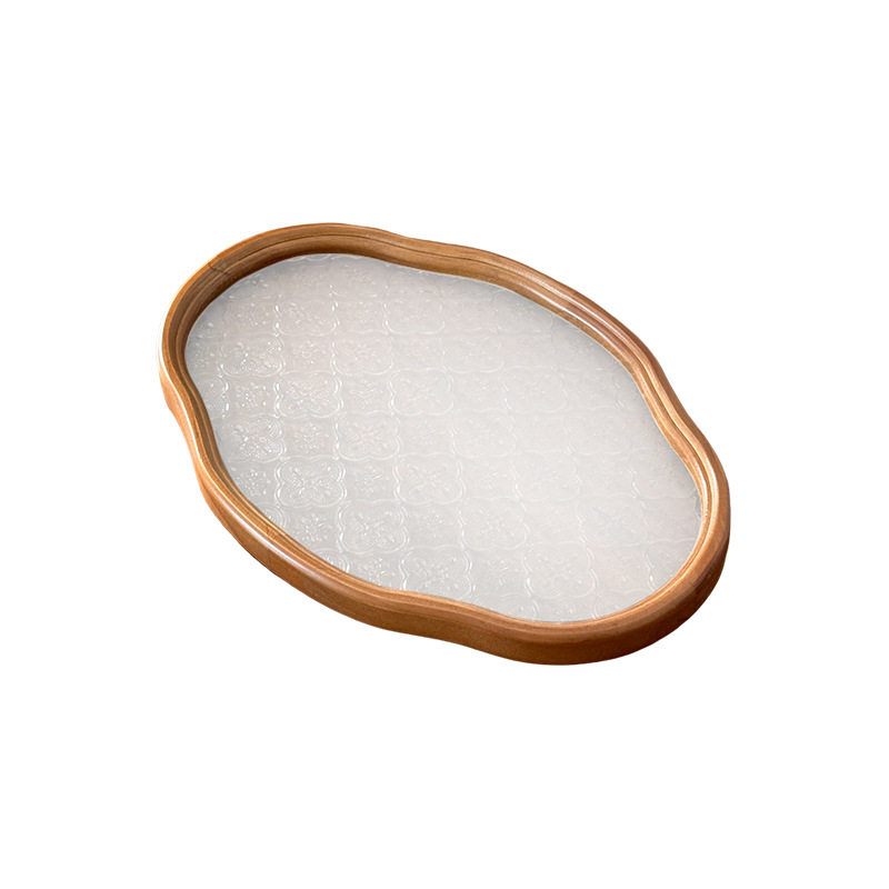Tea Tray Desktop High-End Oval Begonia Glass Wine Glass Tea Water Play Fruit Tea Set Tray Chinese Snack Tray