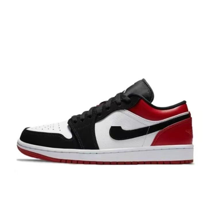 รองเท้าแท้ดั้งเดิมจาก Putian รองเท้าผู้ชาย Nike Aj1 แบบหุ้มข้อต่ำ สีดำ-แดง รองเท้าผ้าใบนักกีฬาลำลองคลาสสิก สำหรับคู่รัก ทั้งชายและหญิง