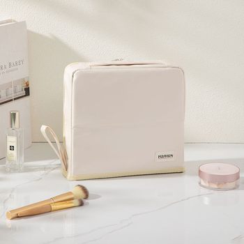 Vertical Cosmetic Bag with Large Capacity and High Aesthetic Appeal, Pu Handbag, Eyeshadow Case, Travel Partitioned Pencil Case, Storage Bag