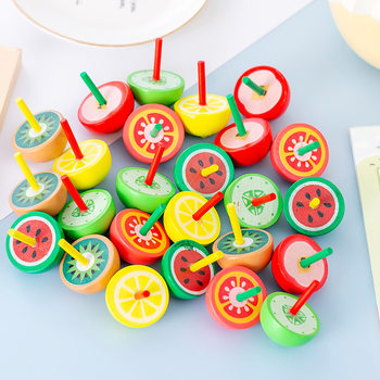Colorful Wooden Fruit Small Top Traditional Nostalgia Children's Cartoon Wooden Enlightenment Kindergarten Toy Wooden Top