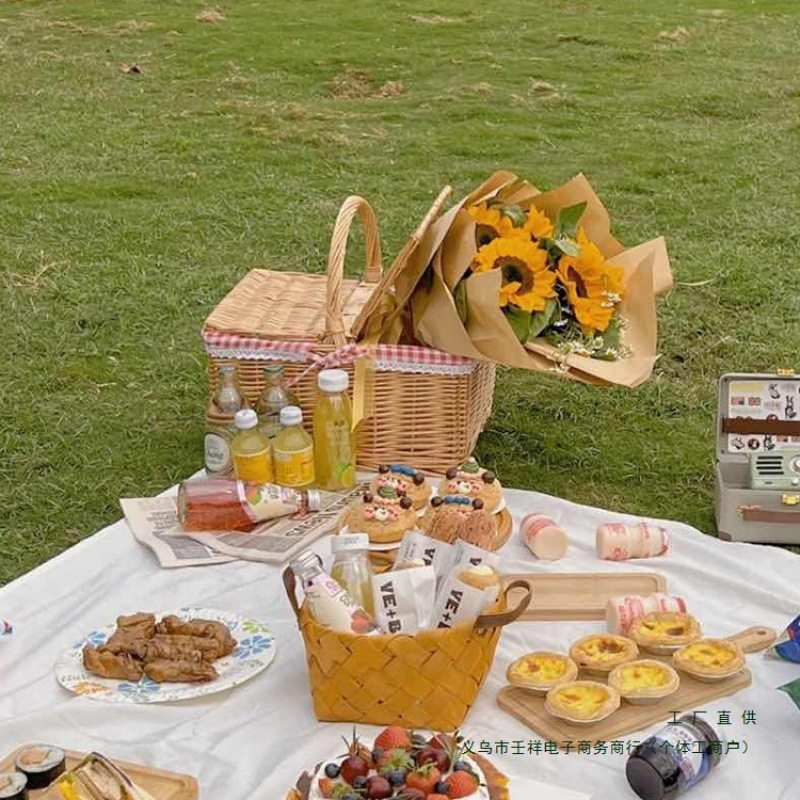 Picnic Basket Rattan Spring Outing Camping Tools Picnic Supplies Internet Celebrity Fruit Basket Outdoor Portable Basket Flower Basket