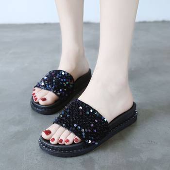 New Fashion Flat Slippers Sequins Sparkling Women's One-Thick Slippers for Students Outdoor Slipper Slippers for Women