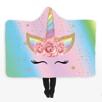 Foreign trade popular hooded blanket cloak unicorn thickened double plush digital printing hooded