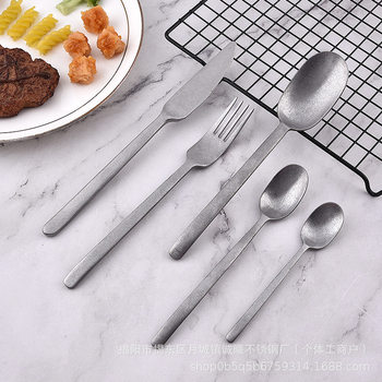 Retro Style Curved Handle Used Western Tableware Household Restaurant Steak Knife and Fork Spoon Dessert Fork Spoon Spoon suit