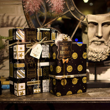 Glossy Copper Plate Paper Metal Black Base Romantic Lover Smiling Face Peach Heart Printed Gold Birthday Gift Gift Paper