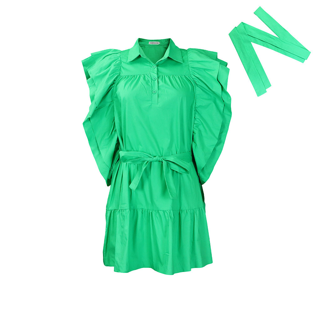 Plus Size Womens A Line Dress Fashion Lapel Collar Flutter Sleeves Comfortable Fabric Casual or Party Wear