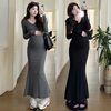 Maternity Dress Set Autumn Hot Mom Knitted Slim Fishtail Skirt + Loose Cardigan Sweatshirt Two-Piece Set