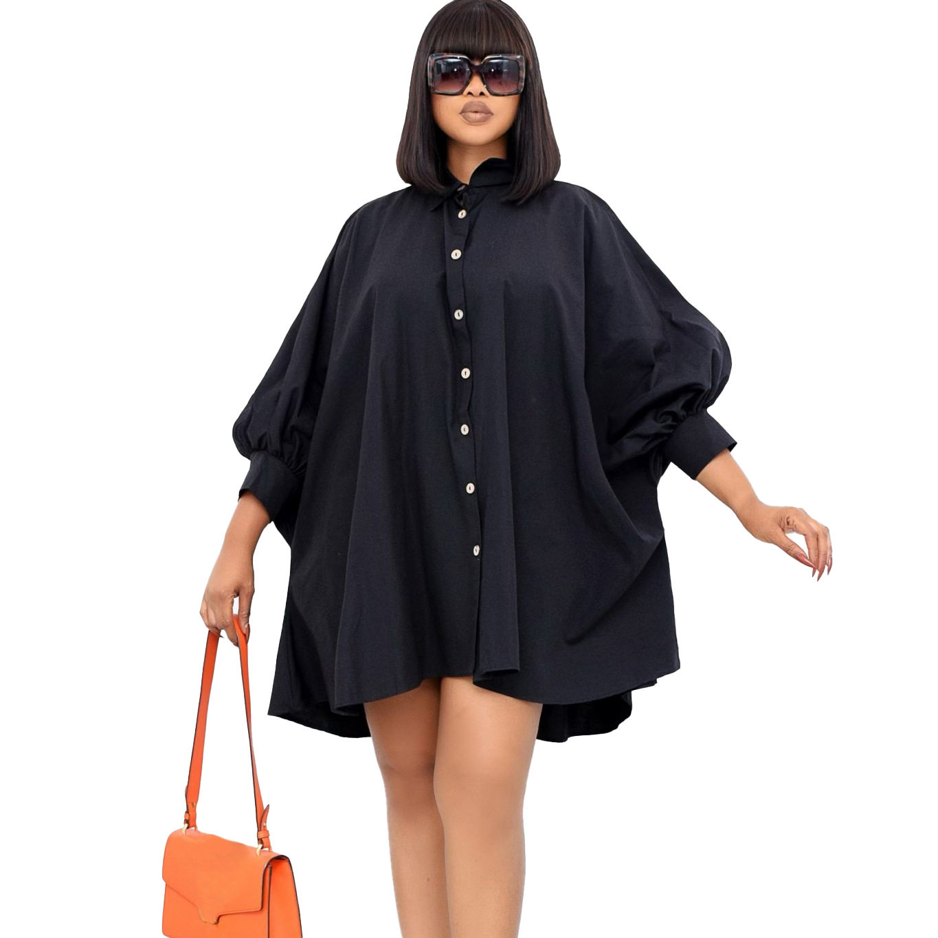 Loose Fit Solid Color Shirt Dress Elegant Collar Plus Size Spring Fashion Ideal for Casual or Formal Occasions