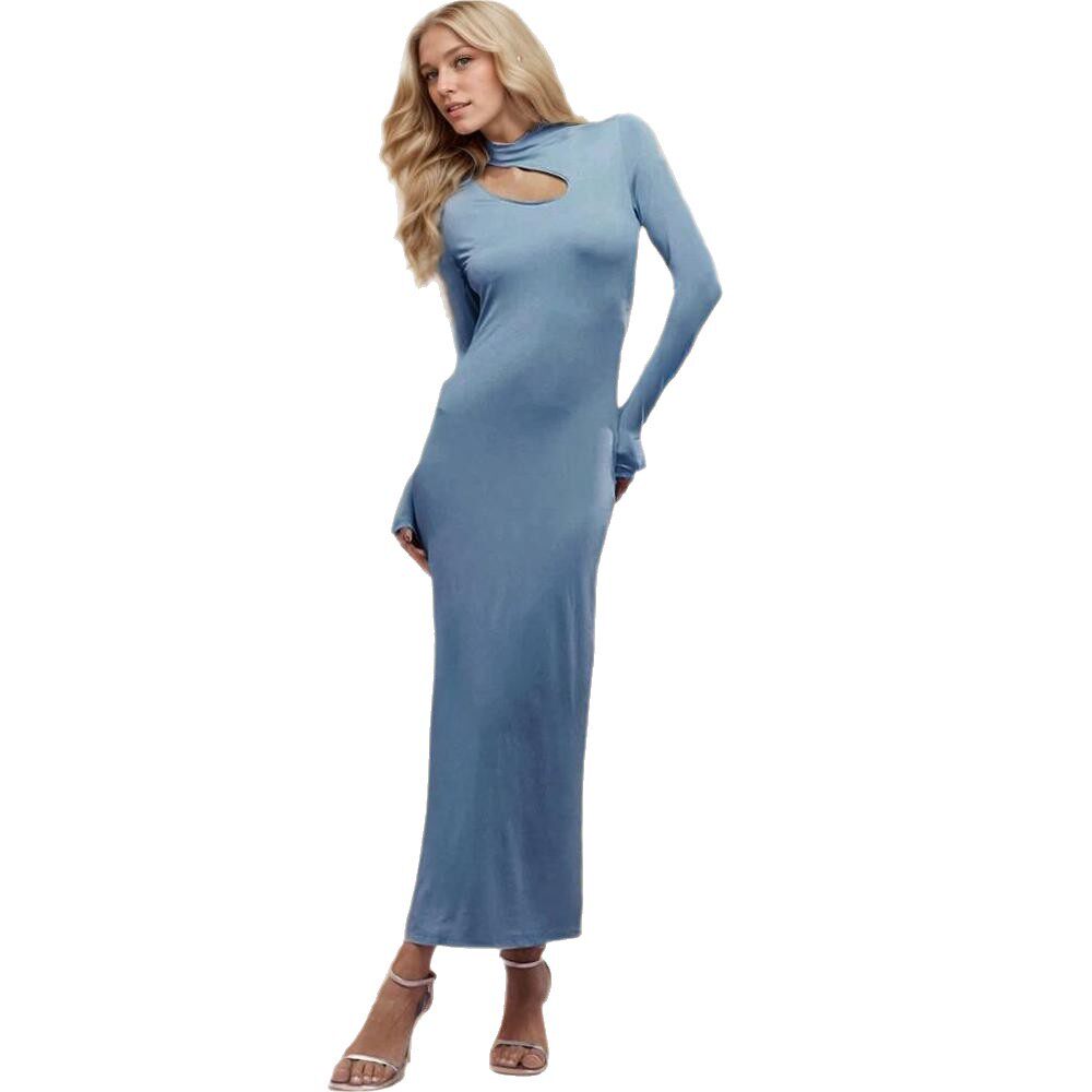 Elegant Womens Dress Half High Neck Slim Fit Side Slit Spring Summer Fashion Wholesale Available