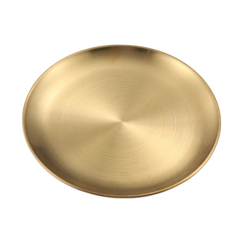 Korean-style 304 Stainless Steel Disc Commercial Golden Barbecue Plate Tray Cake Plate Bone Plate Shallow Plate Custom Logo