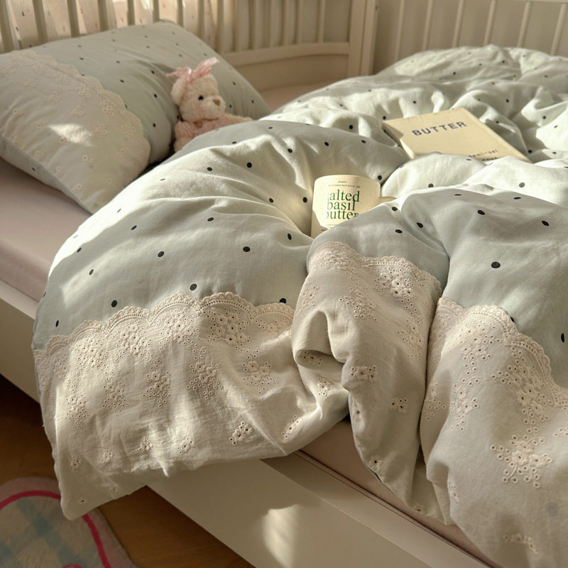 French Lace Bedding Four-piece Set Pure Cotton Cotton Quilt Cover Bed Sheet Quilt Cover Bedhat Dormitory Three-piece Set