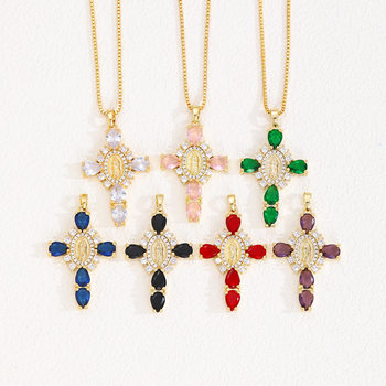 Cross-Border Hot-Selling Jewelry Virgin Mary Cross Pendant Jewelry Copper Inlaid with Zircon Versatile Necklace Yiwu Accessories