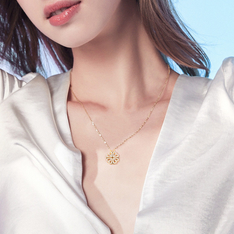 TEMU hot selling popular necklace love clover micro inlaid zircon pendant variety magnetic suction heart-shaped Girl Necklace