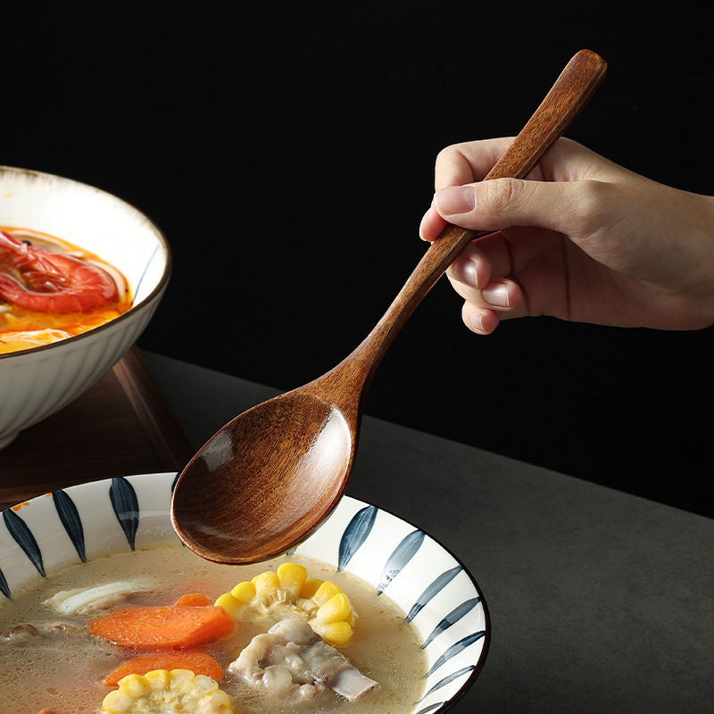 Wooden Spoon for Eating, Noodle Spoon, Snail Noodle Spoon, Wooden Soup Spoon, Custom Dessert Rice Spoon with Long Handle