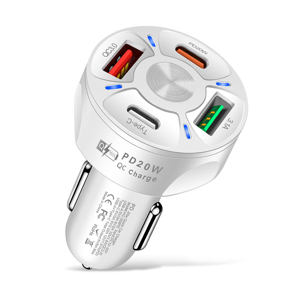 Dual Line 20W Pd+Qc3.0 3.1A 2Usb Fast Charging Car Charger Car Charger One to Four Multi-Port Car Charger