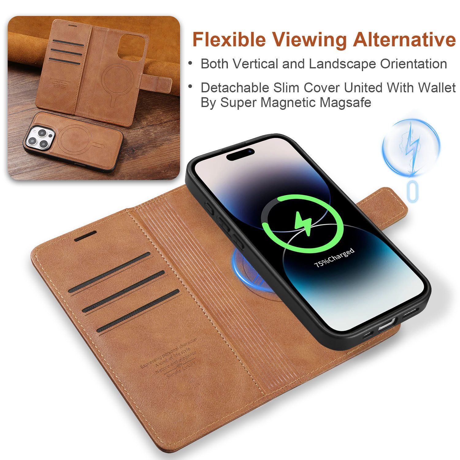 D1 Is Suitable for iPhone 17 Pro Max Wireless Charging Leather Case, Apple 16 Pro Magnetic Two-In-One Split Protection