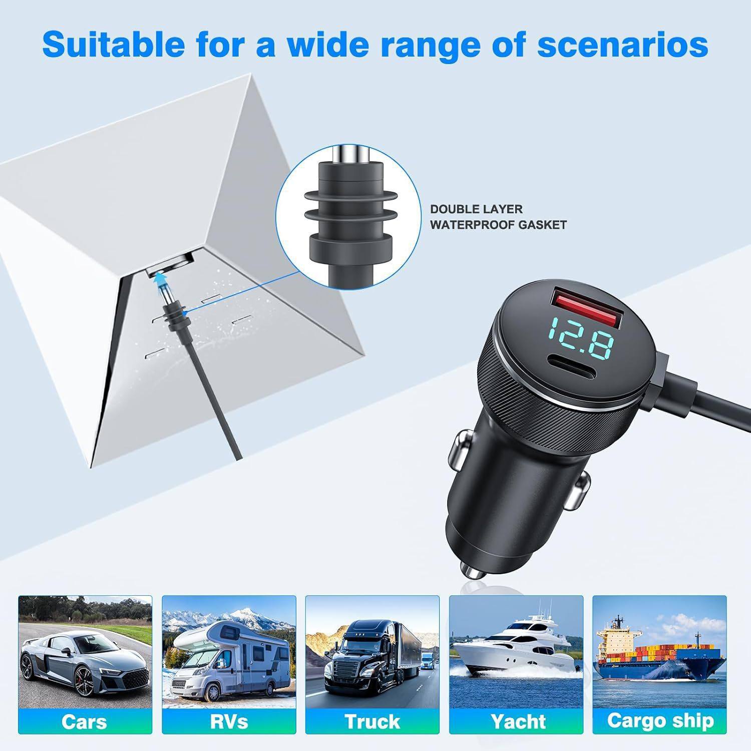 Amazon's Popular Digital Display Car Charger Three-In-One Fourth Generation Mi Mini Ni Car Charger Dc Waterproof Car Charger