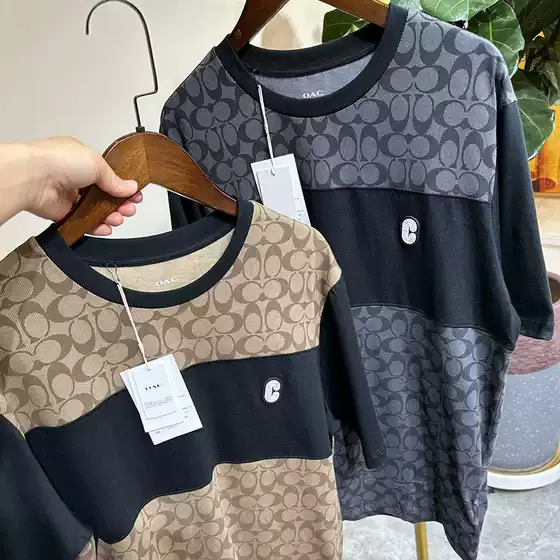 26Ss Summer Ch Brand Monogram Patchwork Leather Label Casual Loose Unisex Short-Sleeve T-Shirt Wholesale