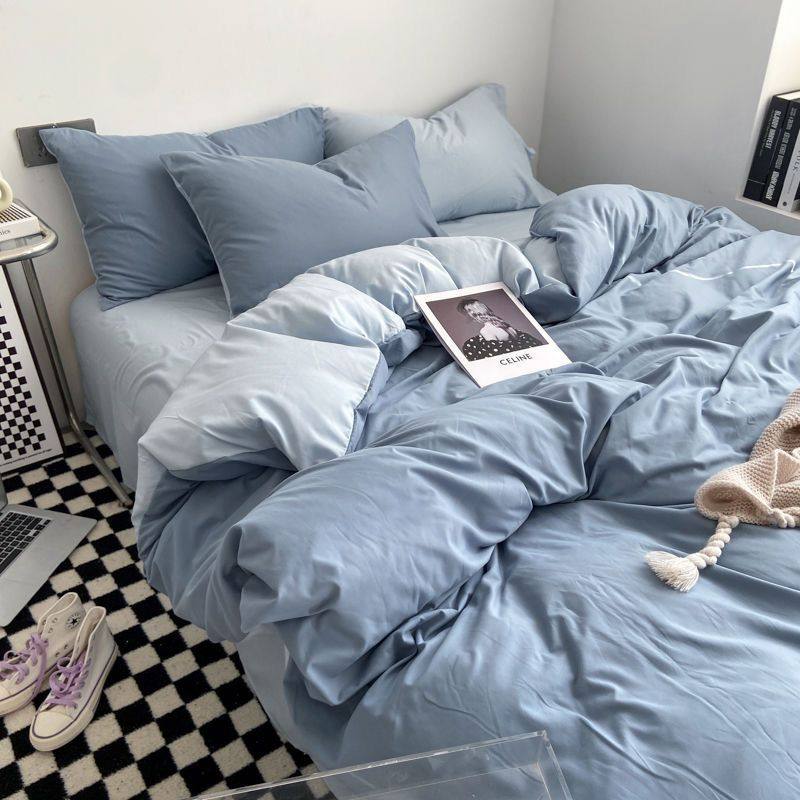 Casual Summer, Spring & Fall Washed Cotton Four-Piece Bed Bed Sheets Quilt Cover Student Dormitory Single Bed Three-Piece Set Pure Color