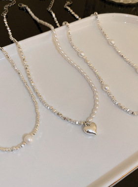 碎银子爱心珍珠项链女2025新款爆款设计感颈链锁骨链轻奢小众颈链
