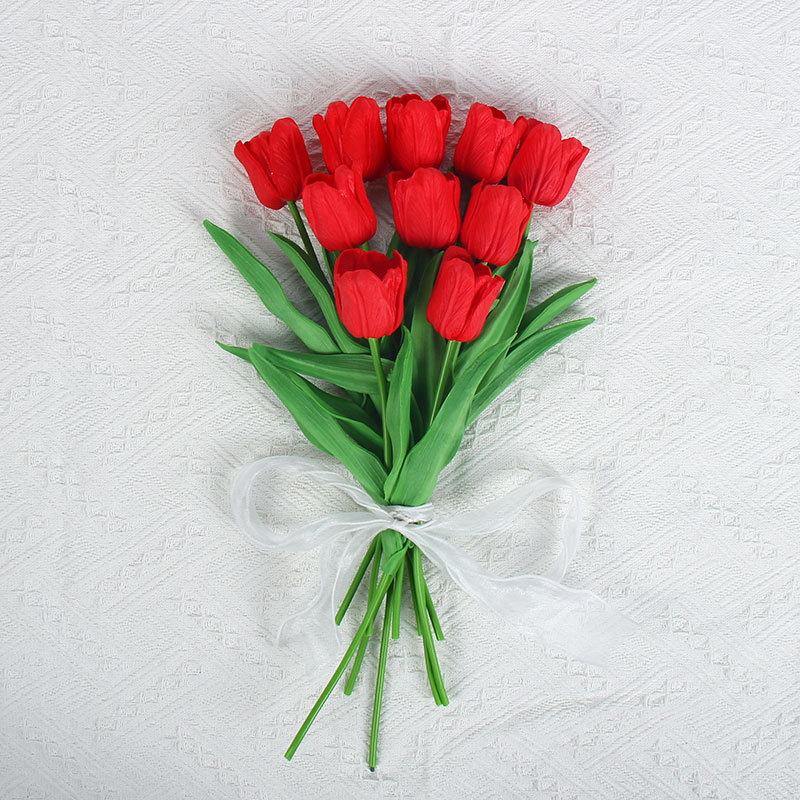 佰顺郁金香仿真花婚礼假花花束拍摄道具家居客厅装饰PU仿真花批发