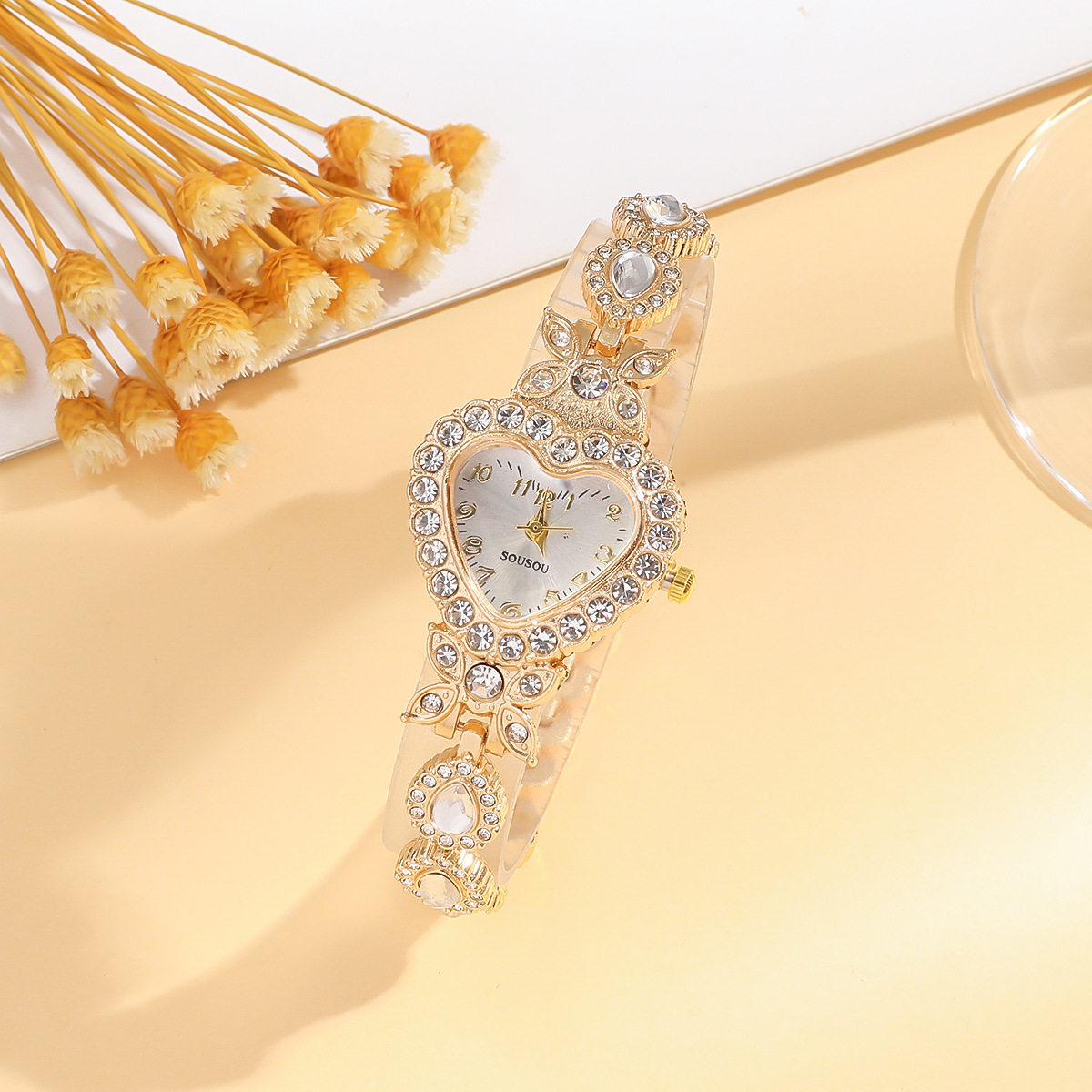 2 pcs/set Spring and Summer Ladies New Love Aurora Dial Diamond Watch Bracelet Gift suit Birthday Gift