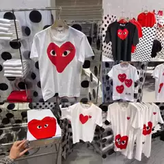 Cross-Border Summer 230g Heavyweight Pure Cotton Japanese-Style Couple Heart Print Short-Sleeve Unisex Loose Trendy Brand Comme Des Garçons T-Shirt
