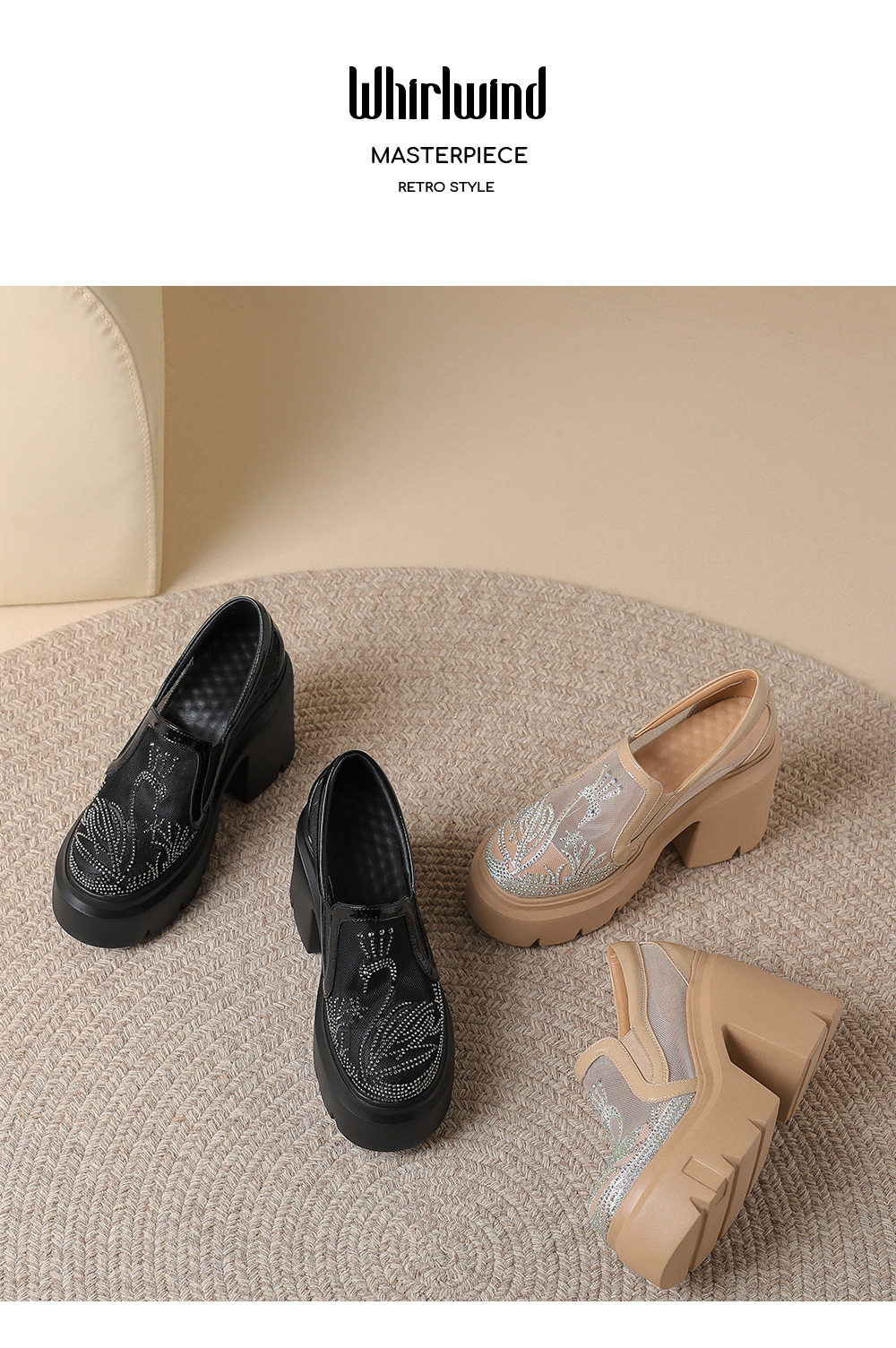 Giày cao gót nữ đế xuồng platform lưới thoáng, gót 12 cm — Trường An, Đen chi tiết 9