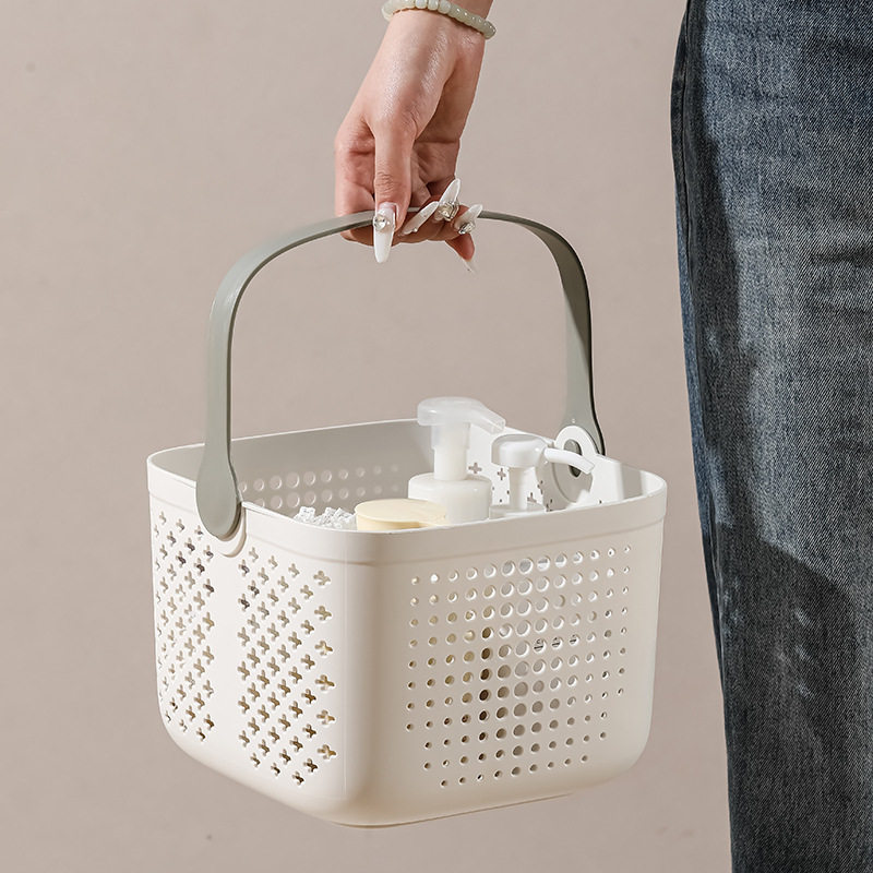 Portable bath basket bathroom washing supplies storage basket for students light luxury bath basket square draining bath basket