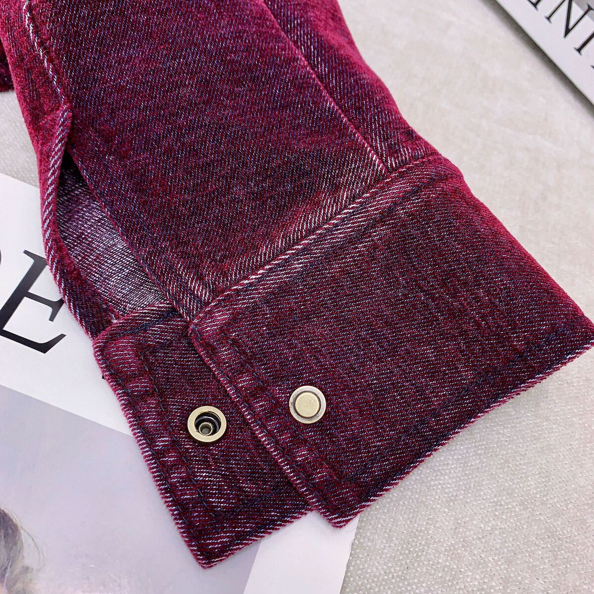 Áo khoác denim nữ dáng thon có túi, thiết kế tháo rời — Đỏ oiran, Xanh biển đậm