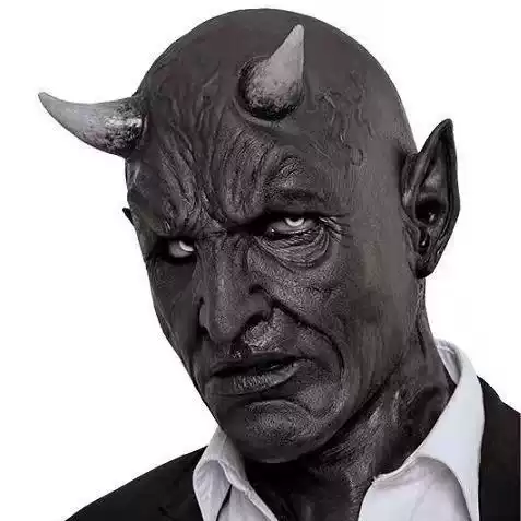 Cross-Border New Black Horn Devil Mask Full Face Latex Hood Haunted House Secret Room Scary Dress up Horn Hood