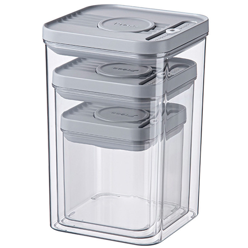 Chronometer-Pressed Sealed Cans, Transparent 3-Piece Set, Square Pet, Extra-Large Capacity Plastic Kitchen Fresh-Keeping Storage Containers